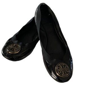 Tory Burch Caroline Black Patent Ballet Preppy Flats Size 7